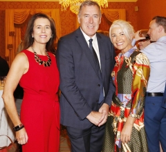 NO REPRO FEE 26/09/2018 National Recruitment Federation Fellowship event. Pictured are (LtoR) Geraldine King, Packie Bonner and Sharon Bannerton at the National Recruitment Federation Fellowship event in The Shelbourne Hotel. Photo: Sasko Lazarov/Photocall Ireland