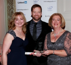 Deirdre Ryan and Louise Nolan from The Production People winners of the Best Specialist Agency award with Sponsor Gary Irwin of Gary Irwin Solicitors